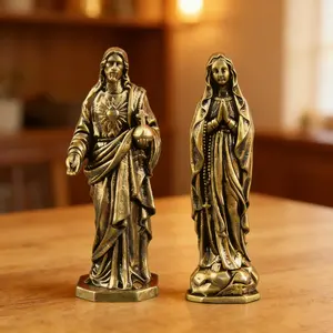 Antique Copper Jesus & Mary Statue Set, Holy Family Sculpture Series for Prayer Room, Church Supplies, Spiritual Gifts