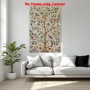 1pc, wall art, Artwork, vintage poster, hippie floral print, bohemian style print, flower tree and bird on branch canvas painting, living room decor, room decor aesthetic, bedroom decor, housewarming gift, unframed