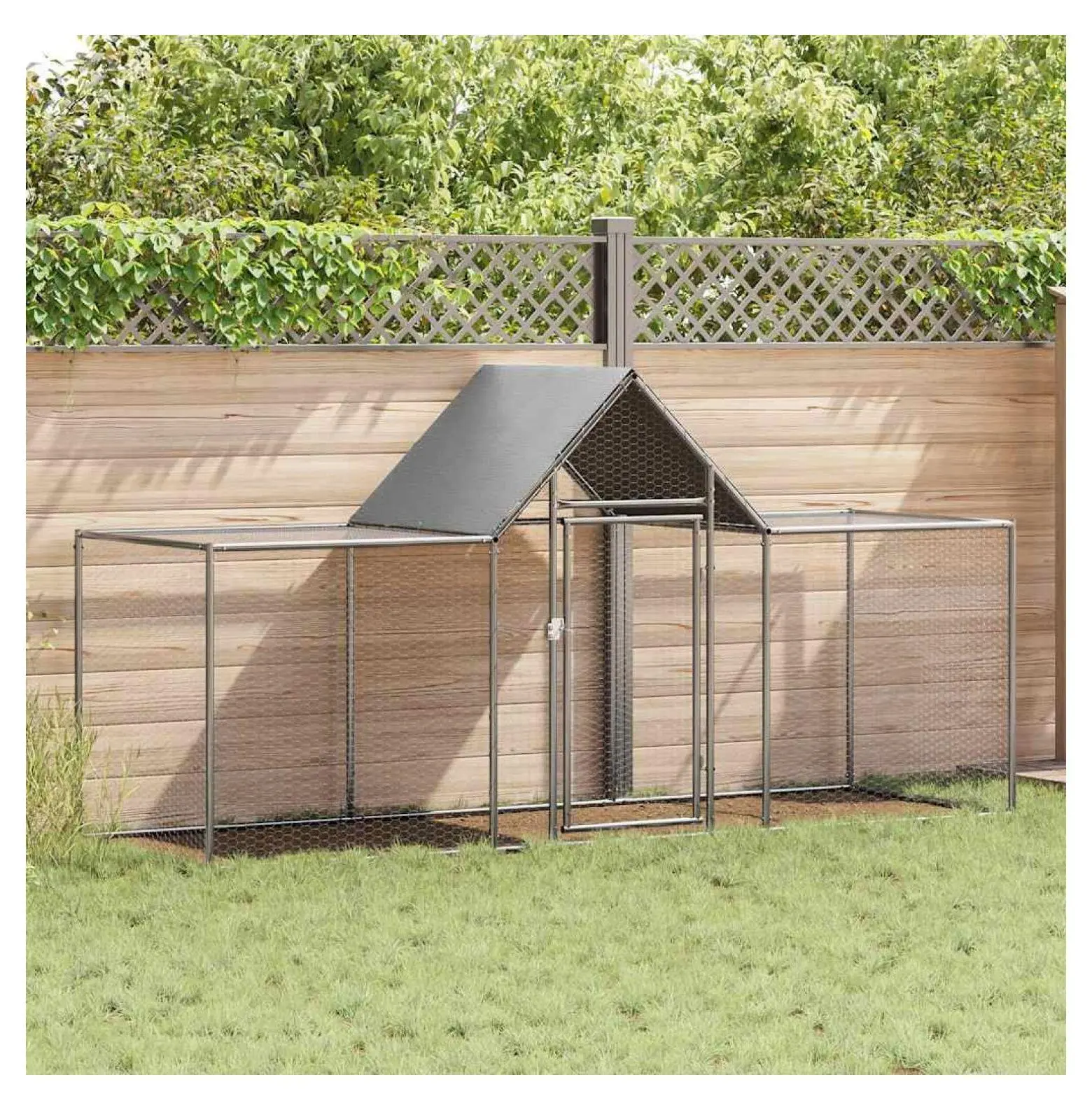 Galvanized Steel Chicken Coop (9.8'x3.3'x4.9') - Weatherproof Secure Housing for Chickens, Geese - Outdoor Poultry Pen with Lockable Silver Door