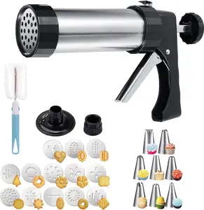 Cookie Press Gun Kit, Cookie Maker with 13 Cookie Discs + 8 Icing Nozzles and Cleaning Brush, DIY Cookies for Christmas Birthday, Perfect Baking Gift for Women Baking Enthusiasts