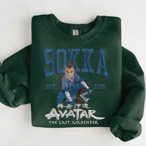 Avatar SOKKA Embroidered Sweatshirt, Air Bender Cartoon Crewneck, ATLA Inspired Anime Hoodie, Fan Gift