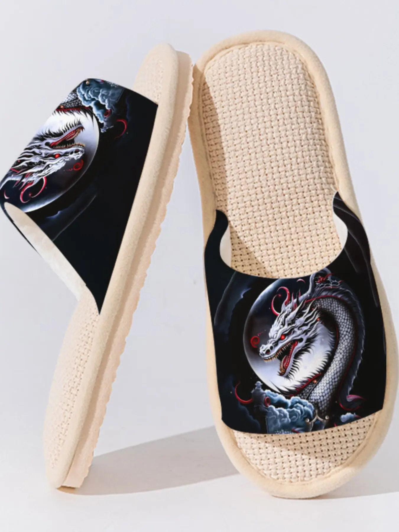 Breathable Linen Slippers for Men & Women, Asymmetrical Design, Lightweight Eva Sole, All-Season Comfort, Ideal for Home Use