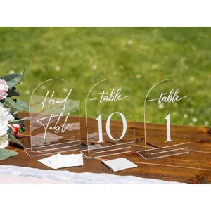 Clear Arch  Table Numbers for Wedding Reception - 5" x 7" White Font Centerpiece Set with Holder Stands &  Table Sign - Anniversary, Event, Party, Wedding set 1-10