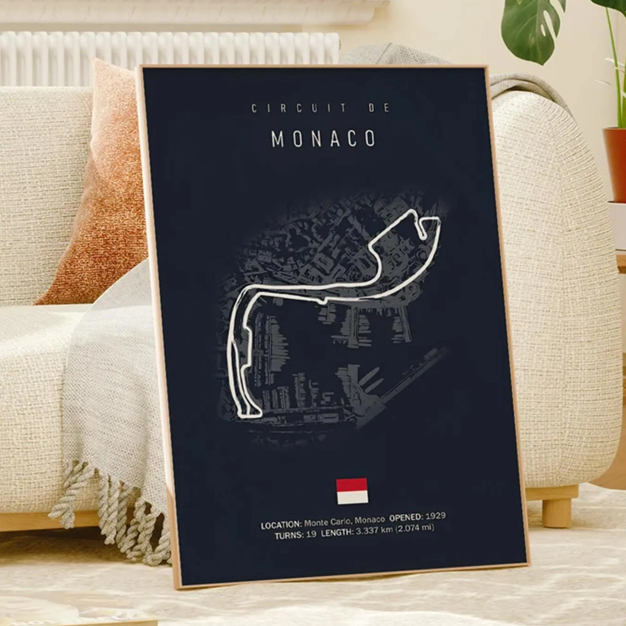 Circuit de Monaco F1 Race Track Map Canvas Wall Art, Monte Carlo Formula 1 Minimalist Print, Racing Fan Man Cave Decor Unframed Canvas Poster, Frame Not Included
