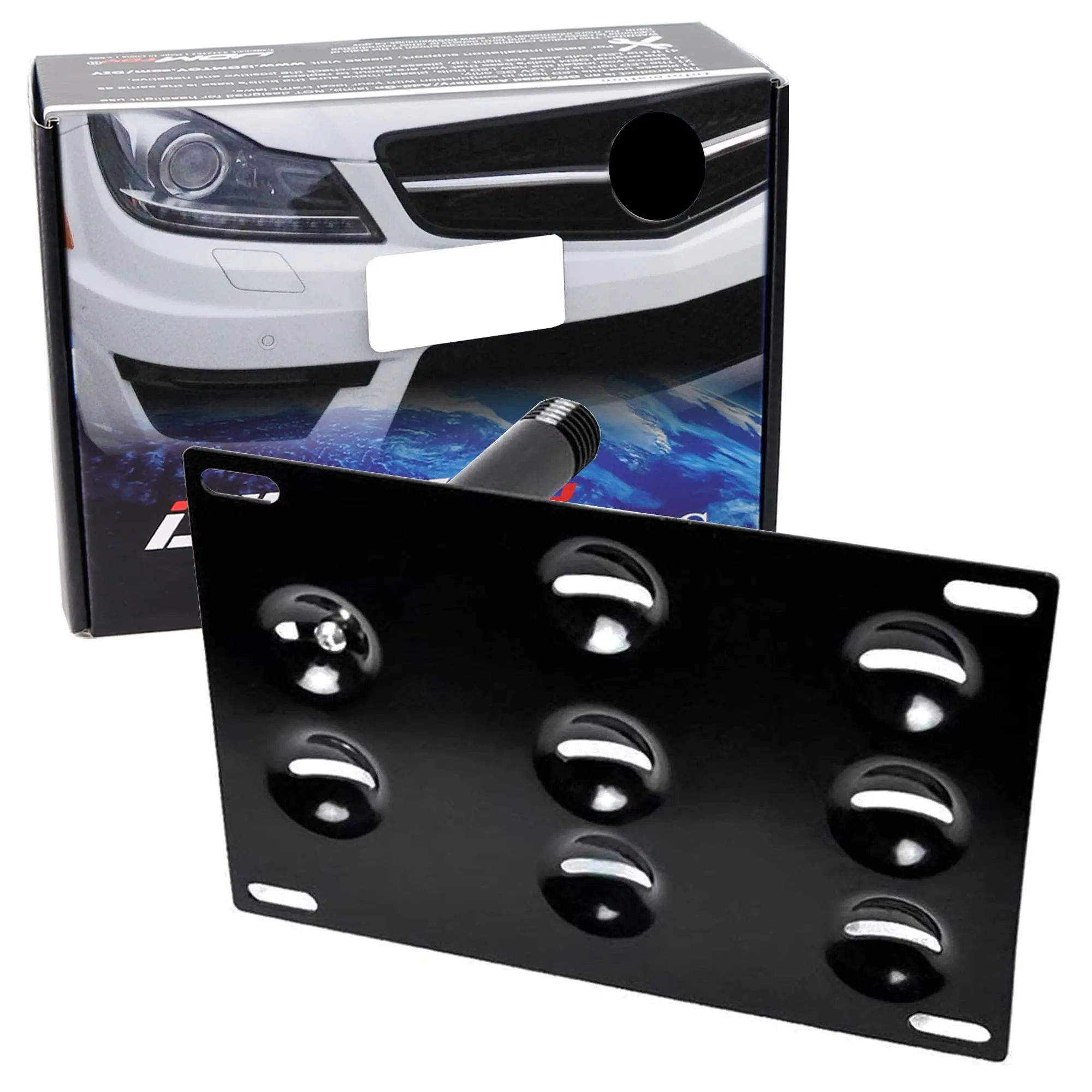 iJDMTOY No Drill Front Bumper Tow Hook License Plate Mounting Bracket Adapter Kit For Mercedes W204 C-Class W221 S-Class W166 ML-Class, X247 GLB-Class, C118 CLA-Class, etc