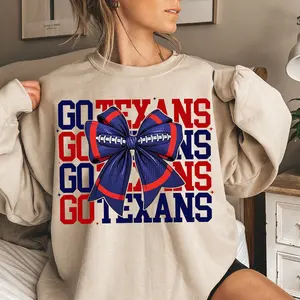 Texans Game Day Football Sweatshirt, Houston Football T-shirt, Coquette Mom Tee, 100% Cotton Classic, Gift For Fans