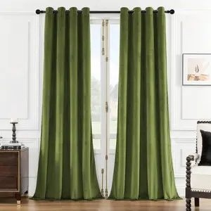 Solid Color Velvet Grommet Top Curtains, Thick Heat Insulation, Noise Reduction, Korean Style, for Bedroom & Living Room