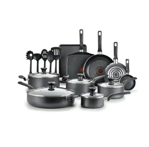 T-fal Easy Care, 20 Piece Non-Stick Pots and Pans Cookware Set, Grey