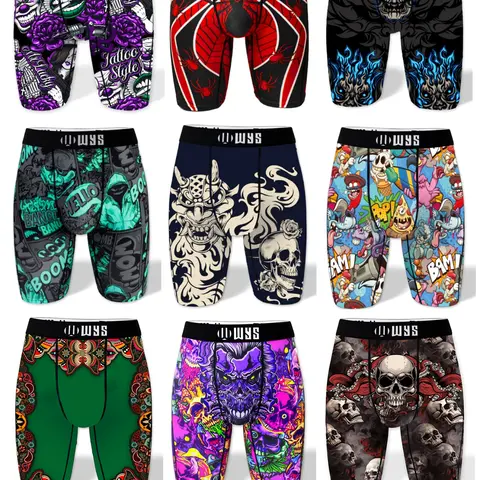 Random Pack of 3/5/7/10 Men's Long Briefs, Sizes 1xl-6xl, Breathable Sport Underwear, Moisture-Wicking, Halloween Print, Quick-Dry, Stretchy Design Underwear