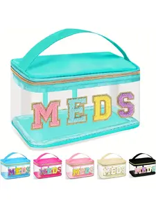 Portable Waterproof Embroidered Toiletry Storage Bag PVC Transparent Letter Makeup Bag Travel Toiletry Bag Large Capacity Makeup Bag