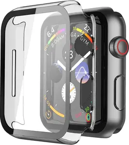 2 Pack Hard PC Case with Tempered Glass Screen Protector with Watch Series 6 SE Series 5 Series 4 40mm, Clear