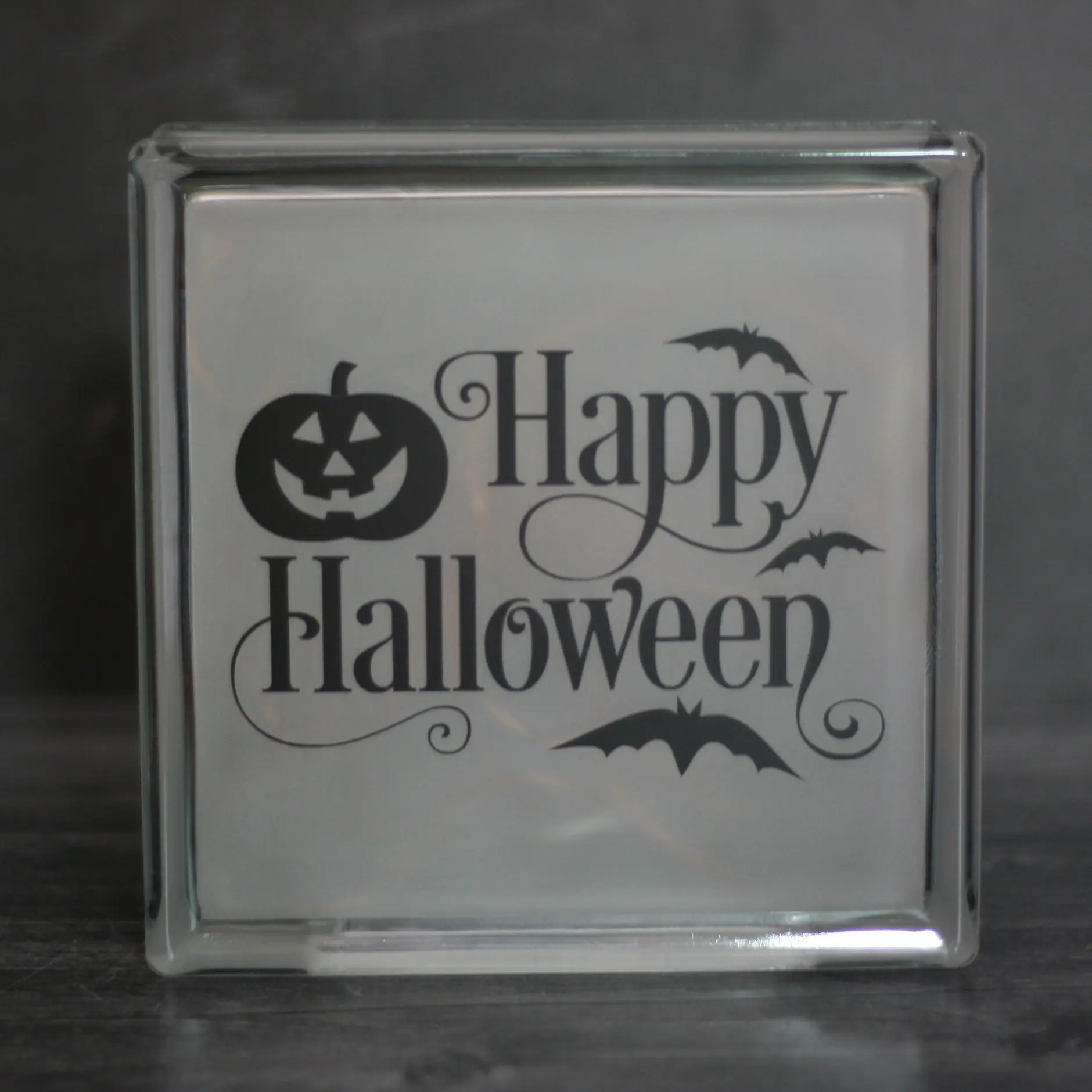 Happy Halloween Frosted Glass Block with lights 8x8x3
