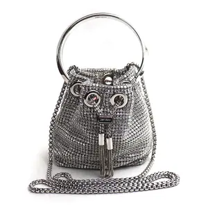 Pre-owned JIMMY CHOO Rhinestone Shoulder Bags Micro Bon Bon Crystal 2way Bucket Bag