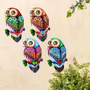 Colorful Animal Design Owl Design Wall Art, 4 Counts/set Iron Pendulum Decor, Outdoor Fence Art Decoration, Home Decor Accessory, Ideal Gift for Family, Home Decoration Items