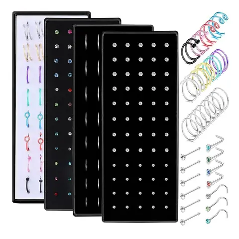 【Black Friday】Nose Ring & Stud Set, Stainless Steel Material, Bone & Screw & L-Shaped Nose Studs & Nose Rings, Rhinestone Embellishment, Nose Piercing Jewelry, Fashion Body Jewelry for Women & Men