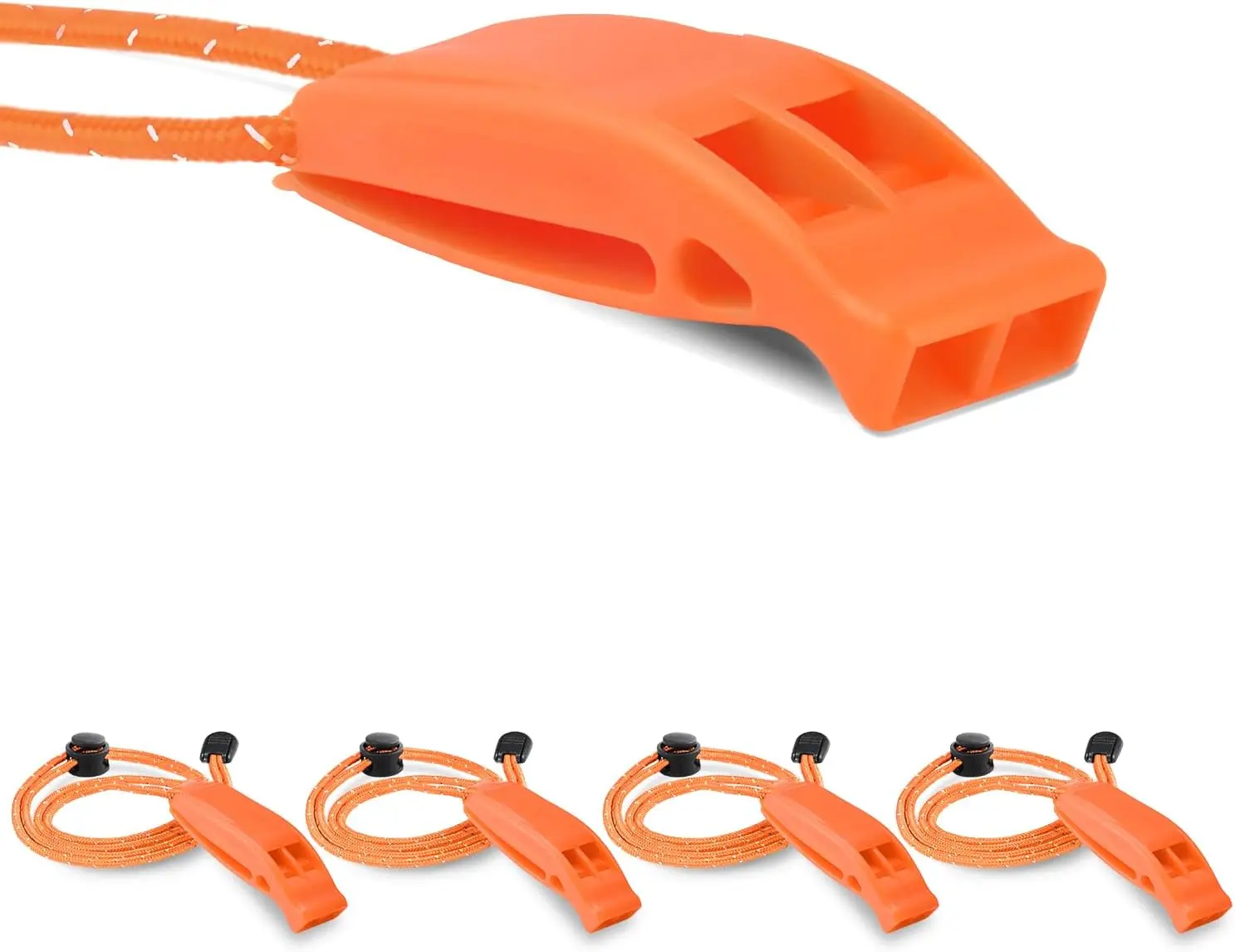 4-Pack Portable Emergency Safety Whistles, Loud Shrill Fishing Whistles with Reflective Lanyards for Outdoors Camping, Nautical Boats & Survival Signaling, Sports, Fishing Whistle