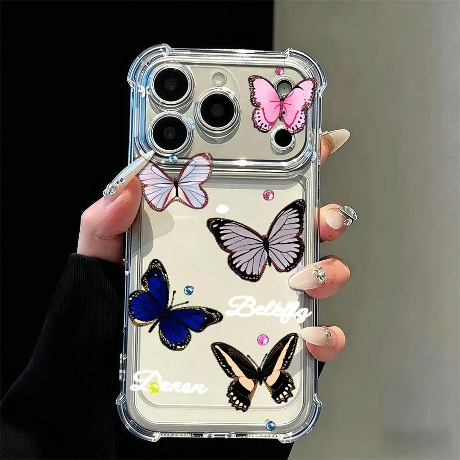 Phone Cases Clear 4-Corner Airbag 5-Color Butterfly Print for iPhone 17 Pro Max & 16 Pro Max – Cute Girly Matte Soft Cover, Shockproof Anti-Drop, Silky Touch No Fingerprint, Perfect Gift for Girls Women