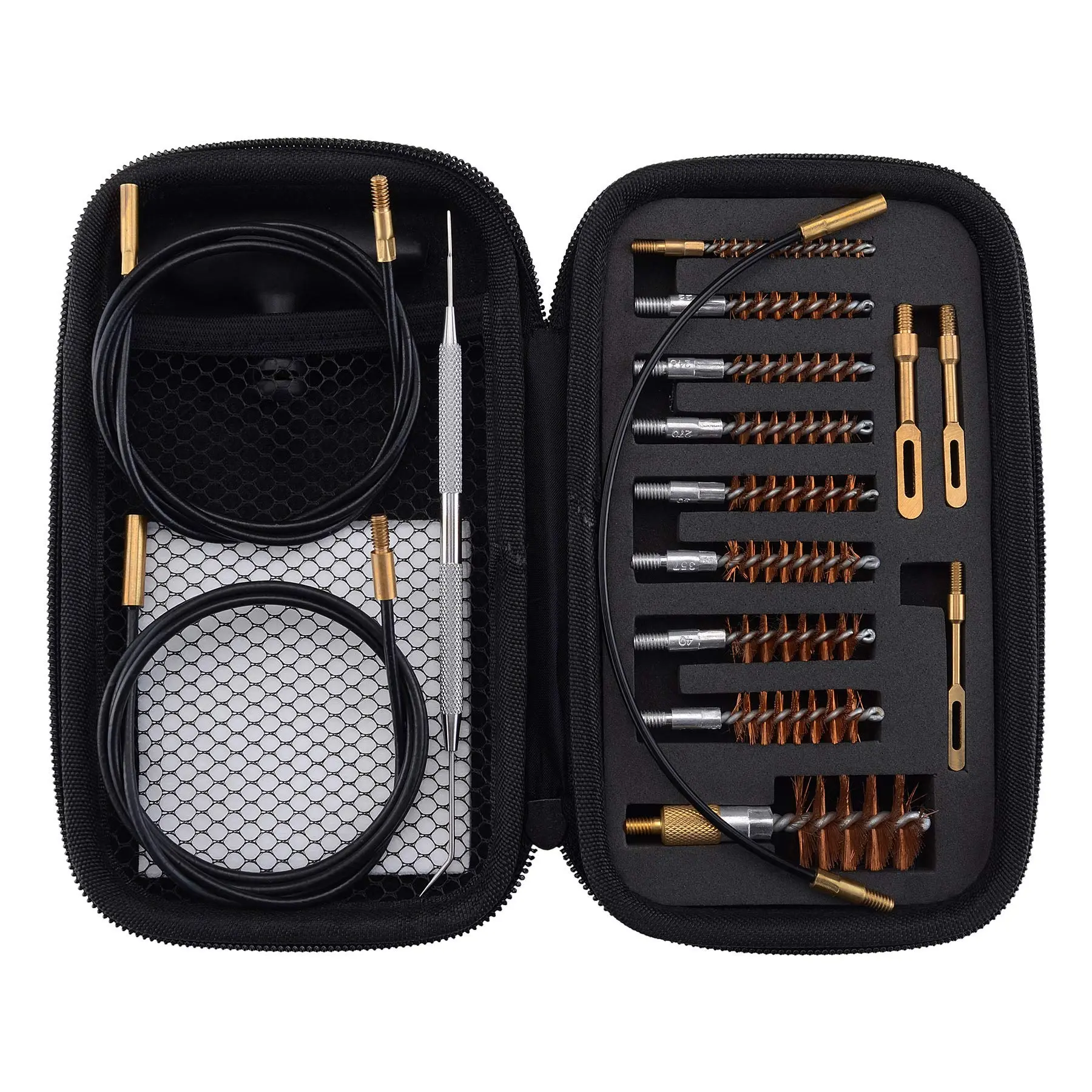 Universal Gun Cleaning Kit for .17-.45 Cal Rifles, Pistols & 12GA Shotguns, 19-Piece Set with Phosphor Bronze Brushes and Nylon Coated Cables in a Compact Zippered Case, Fathers Day Gift, Fathersdaygift, Tool, Pick, Patch, Organizer, High Quality