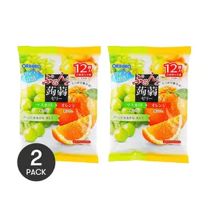 ORIHIRO Japanese Low-Calorie Konjac Jelly - Green Grape & Orange Flavor, 2 Packs, 12 Pieces Each, 240g/Pack
