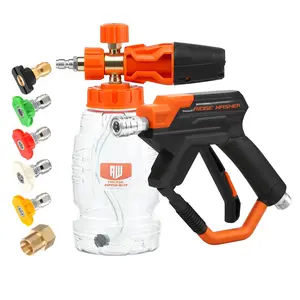 RIDGE WASHER Pressure Washer Gun Foam Cannon, 4000 PSI Foam Blaster with 1/4" Quick Connector, Stainless Steel Car Wash Foam Gun with 5 Power Washer Nozzle Tips, 1 Liter, Car Foam Sprayer