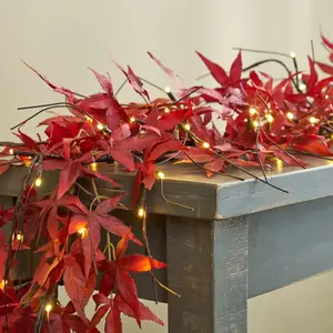 Brown Branch & Twig Lighted Japanese Red Maple Fall Mantle Pre-lit Garland Table Runner