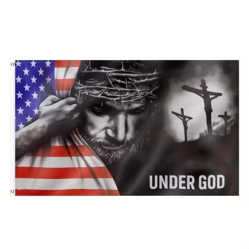 Under God Pattern Flag, American for Room Decor, Outdoor Decorative Flag for Home Party Festival, Banners Hanging Ornaments