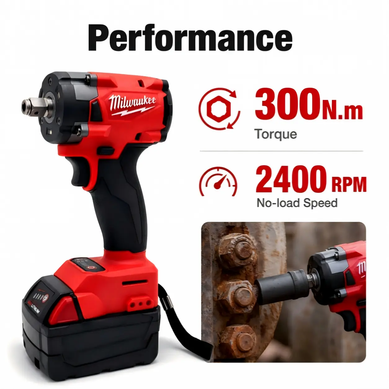 Milwaukee M18 FIW212 18V 1/2-in Professional Grade High Torque Impact Wrench (300nm torque) - Electric Tool with Reverse Function, Auto Switch, Ideal for Metal Snap Button/Aluminum Repairs, DIY Gift Lug Nut Remover hex industrial work renovation  project