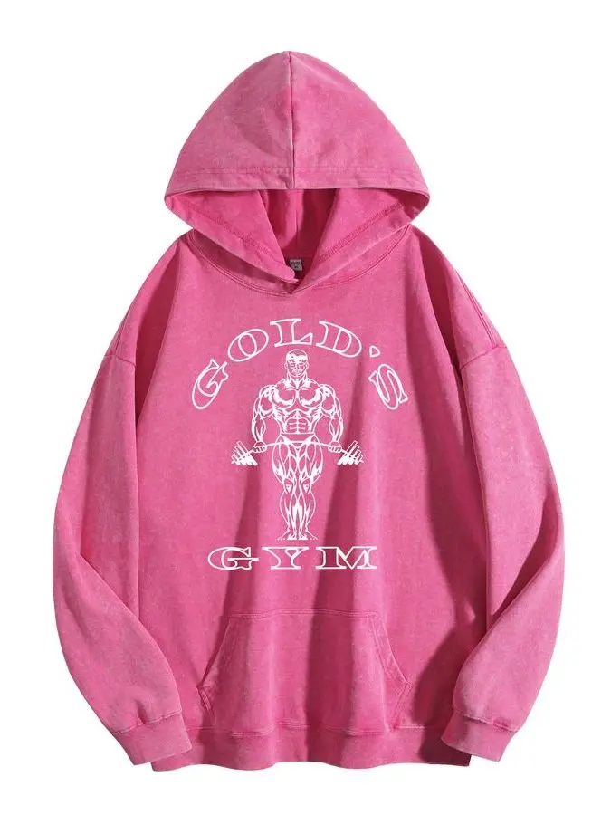 Holafish Women's GYM Print Acid Wash Hoodie Essential For GYM Fitness Enthusiasts Vintage 2026 Hoodie Oversized Loose Fit Winter Warm Streetwear Casual Tunic graphic