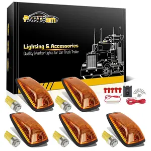 Partsam 5X 264159AM Amber LED Cab Marker Roof Running Lights, 5-5050-SMD T10 194 Bulbs + Wiring Pack, Compatible with C1500 C2500 C3500 K1500 K2500 K3500 1988-2002 Chevy/GMC Pickup Trucks