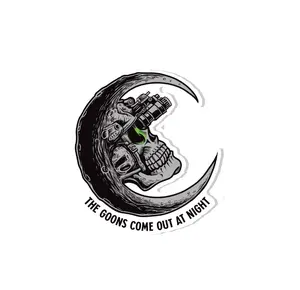 Goons Come Out At Night Sticker - Vinyl Decorative Sticker Featuring Skull Design with Text "THE GOONS COME OUT AT NIGHT"