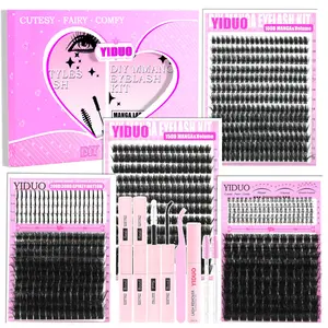 YIDUO 6 Styles Volume Lash Clusters Lashes Kit 100D/150D/200D/300D/Spiky/Bottom Lashes Clusters Kit 5-21mm Cluster Eyelash Extension Kit 921 Pcs D-Curl With Lash Bond and Seal*2, Lash Remover，Lash Tweezers,Eyelash Brush DIY at Home Easily