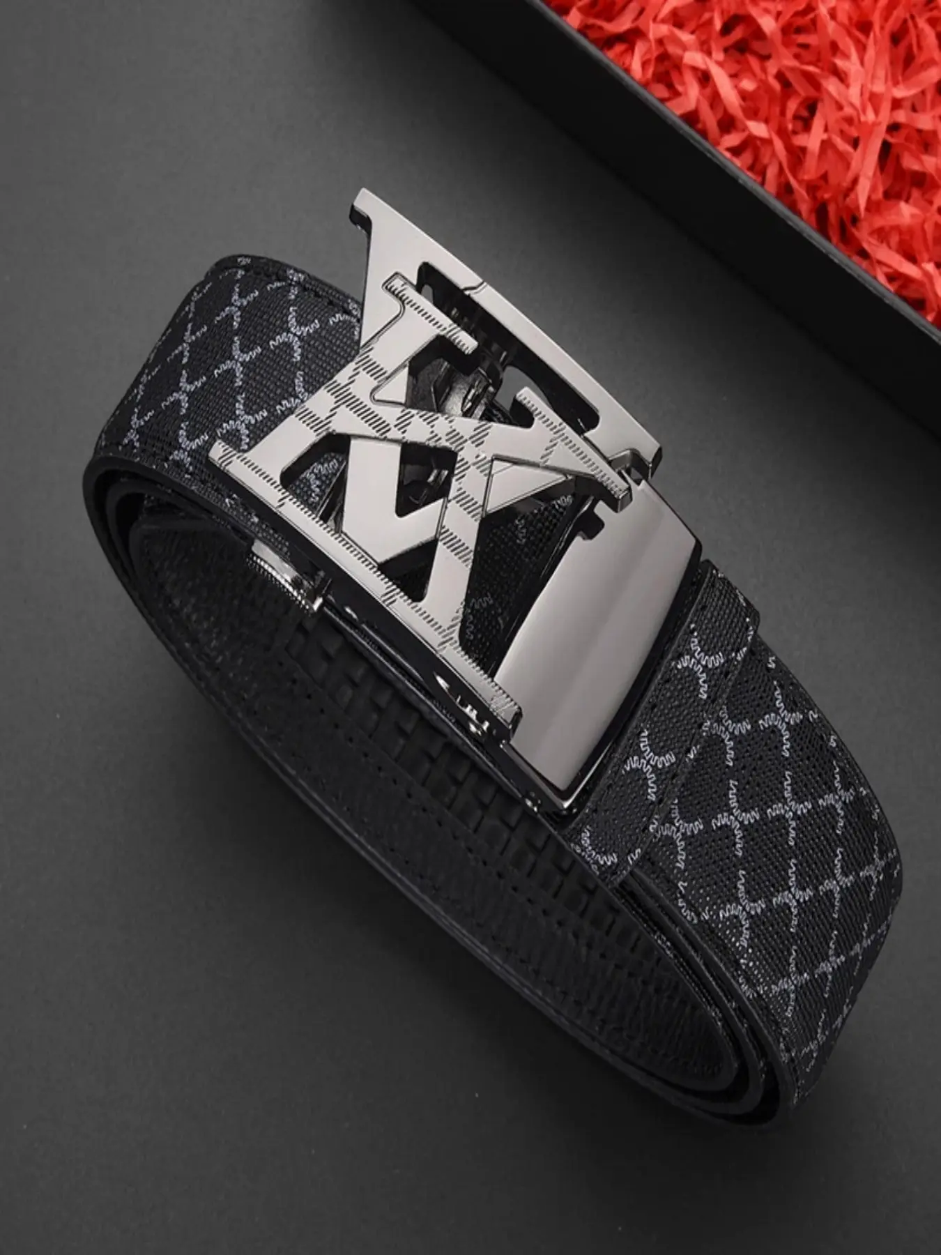 Luxury Business Men's Automatic Buckle Belt, Classic Letter K Buckle Fashion Waistband, Multi-Color Versatile Pants Strap, Textured Belt