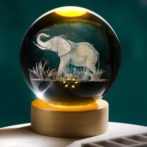 3D Elephant Crystal Ball Decorative Night Light Elephant Gift for Women 60mm Elephant Figurine Glass Holiday Decorative Light Vibrant Colors Unique Room Decor Ornament Birthday Christmas Party Gift for Boys Girls Teens