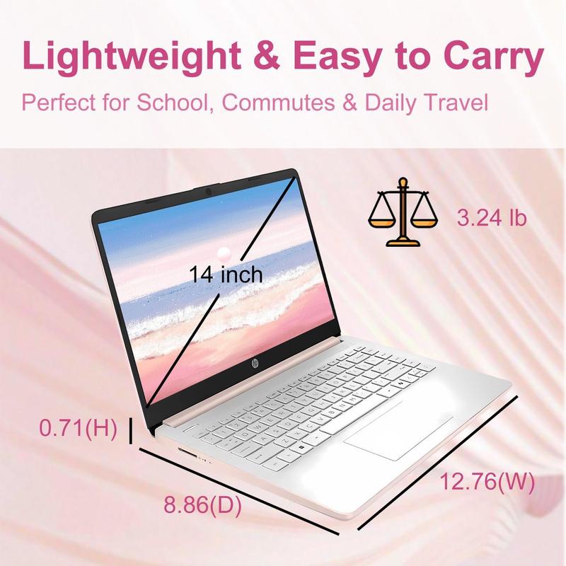 HP 14” Rose Gold Laptop, Intel Dual-Core, 4GB RAM, 64GB SSD, HD Display, Windows 11, Microsoft 365 Web Apps with 1TB OneDrive, Lightweight Student Computer, Rose Gold