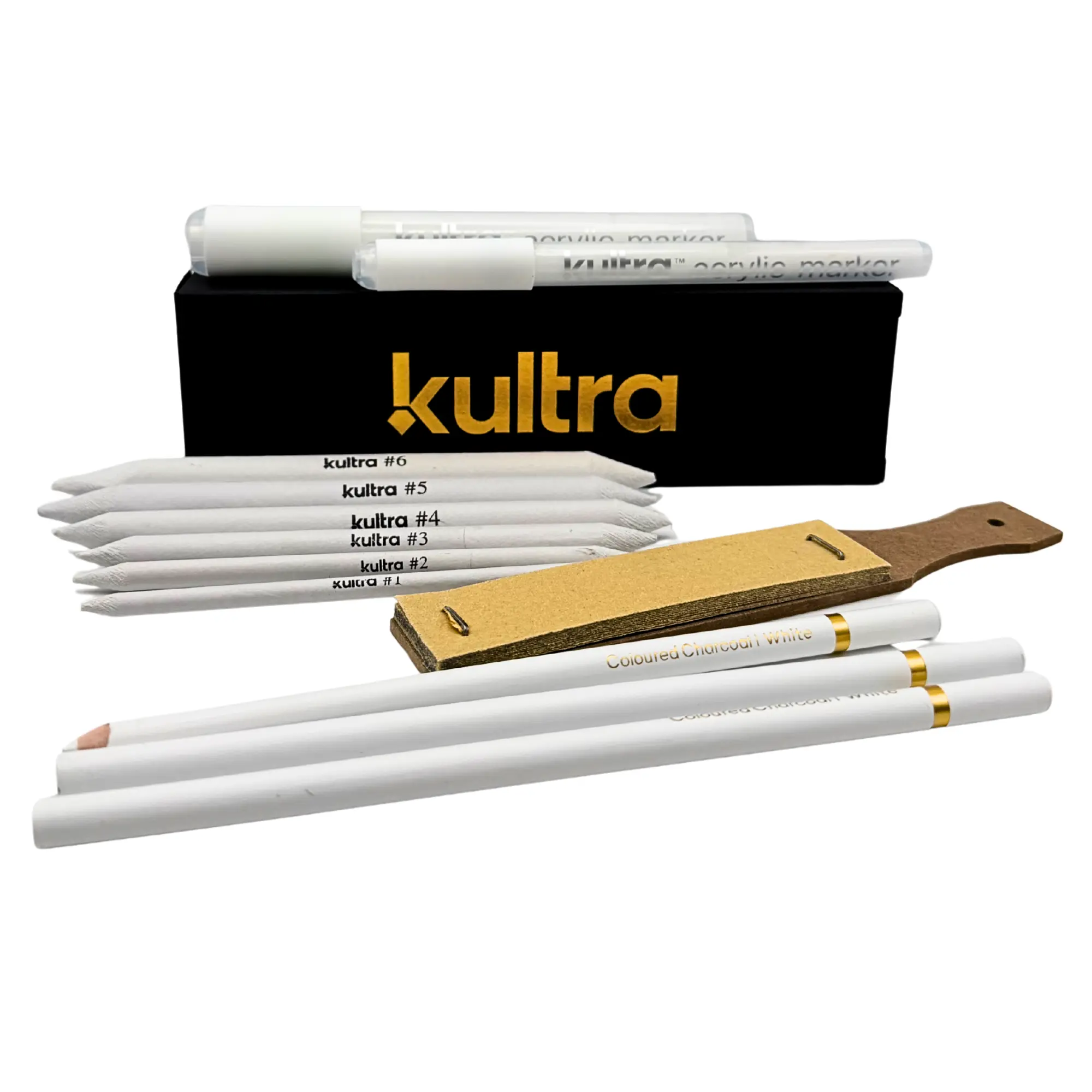 Kultra White Charcoal Pencil Set – Blending Kit for Coloring Pages