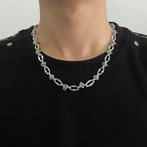 Hip-Hop Personality Titanium Steel Non-Fading Knotted Necklace for Men Trendy Basic Street Style Niche High-End Clavicle Chain Accessory