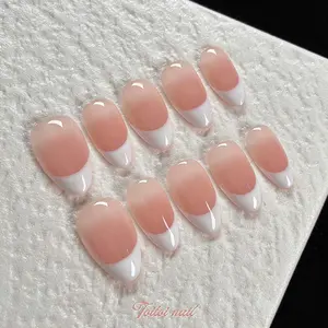 White French Tip Handmade Press-On Nails | Fit Short Square & Short Almond Nails, 10pcs | Clean Girl Minimalist Design | Sheer Nude Base & Crisp White French Tip & High Gloss | Reusable DIY Nail Kit for Spring Summer Daily & Date | Trendy Elegant & Versat