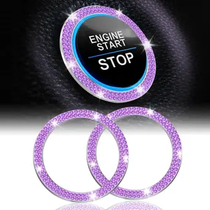 Livtee 2 PCS Crystal Double Rhinestone Car Engine Start Stop Decoration Ring, Bling Car Interior Accessories for Women, Push to Start Button Cover/Sticker, Key Ignition & Knob Bling Ring, Purple LivTee