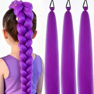 K-Pop Girl Group Role Play Wig, 26-Inch Children's Braided Wig, Long Yaki-Straight Hair, Heat-Resistant Puffy Ponytail Hairstyle