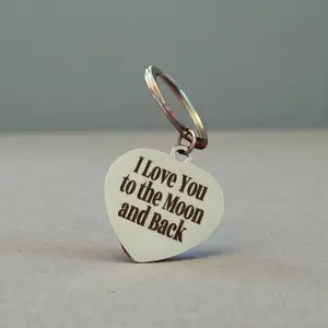 Engraved Heart Keychain - "I Love You to the Moon and Back" Metallic Classic Durable Fashion Costume Jewelry Accessory, Romantic Valentine's Day Gift, Couple's Anniversary Keepsake, Birthday Present