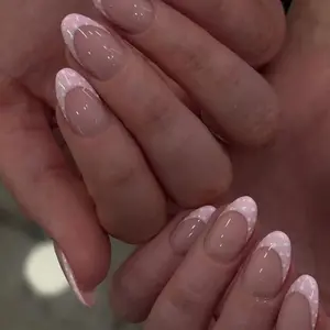 24pcs Oval Short Fake Nails, Nude Base + Light Polka Dot French Tip, Reusable, Beginner Friendly, Includes Jelly Glue & Nail File, DIY Nails Art