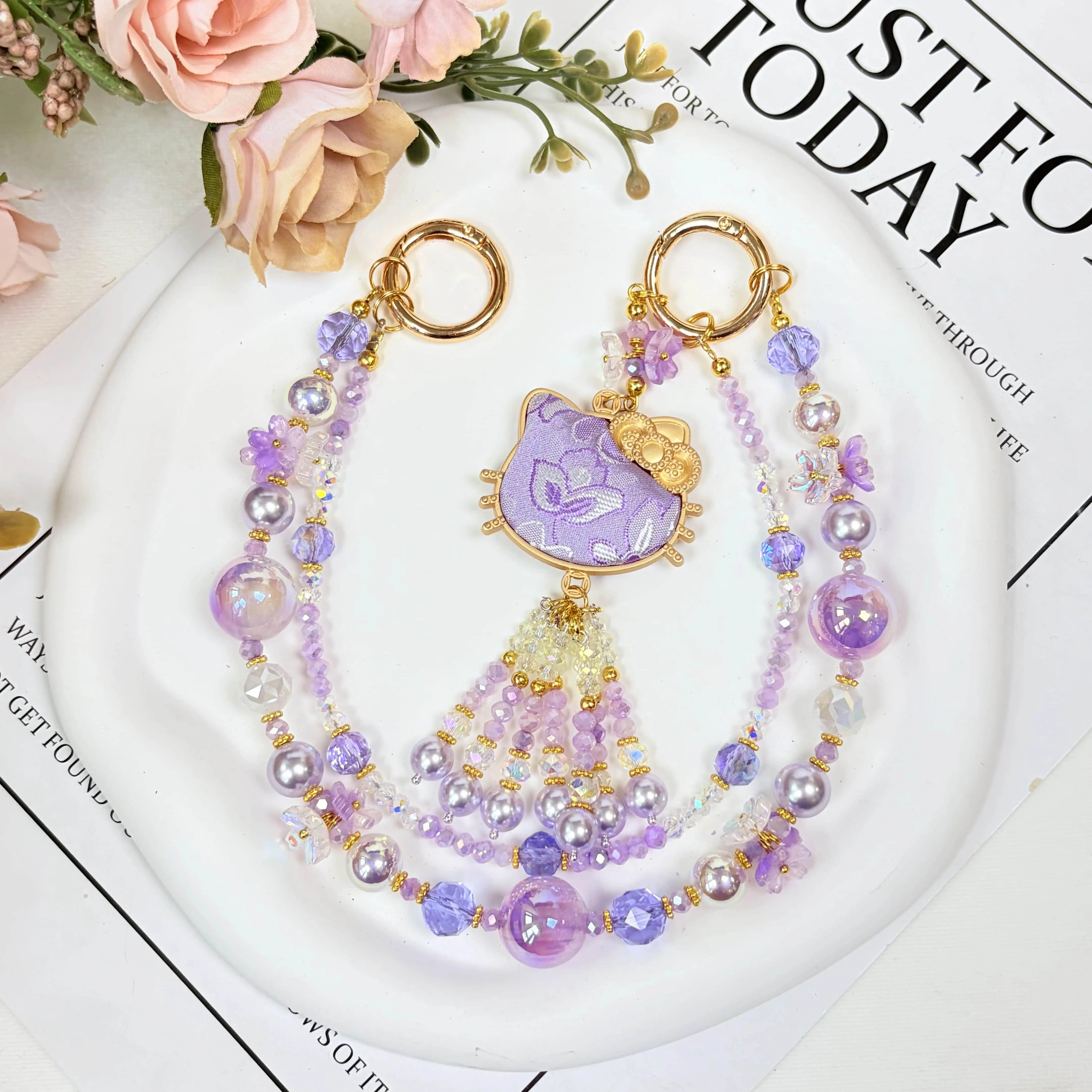 Sanrio Bag Charm, Song Brocade Double Sided Embroidery, Detachable Women Bag Accessory, Pretty Birthday Gift for Her, Summervibes,Exquisite Collectible