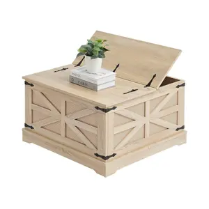 summervibes VEVOR Rattan Coffee Table, Rectangle PE Rattan Woven Wood Coffee Table with MDF Top, 32-Inch Modern Boho Style Storage Coffee Table with Retro Metal Hinges, for Living Room, Bedroom Small Spaces