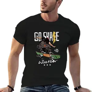 Casual Streetwear Style Men's Short Sleeve T-Shirt Skateboarding Graphic With Go Skate Whatever Text And Lightning Bolt Design Perfect For Summer And Spring Activities Ideal Gift For Skaters And Urban Fashion Lovers