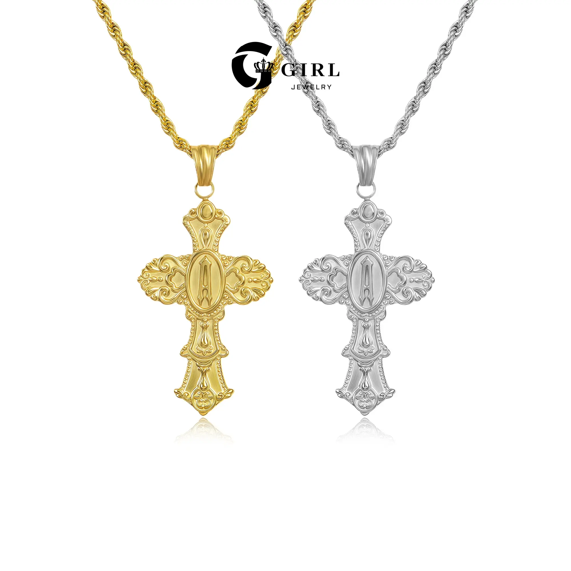 GGIRL Initial Letter A Z & Virgin Mary Cross Necklace, 18K Gold Plated Virgin Mary Wrench chain Necklace, Cross Shaped Prayer Necklace, Mother Mary Pendant for Women and Man Fashion Jewelry Gift for Holiday Valentine's Day Birthdays Anniversaries