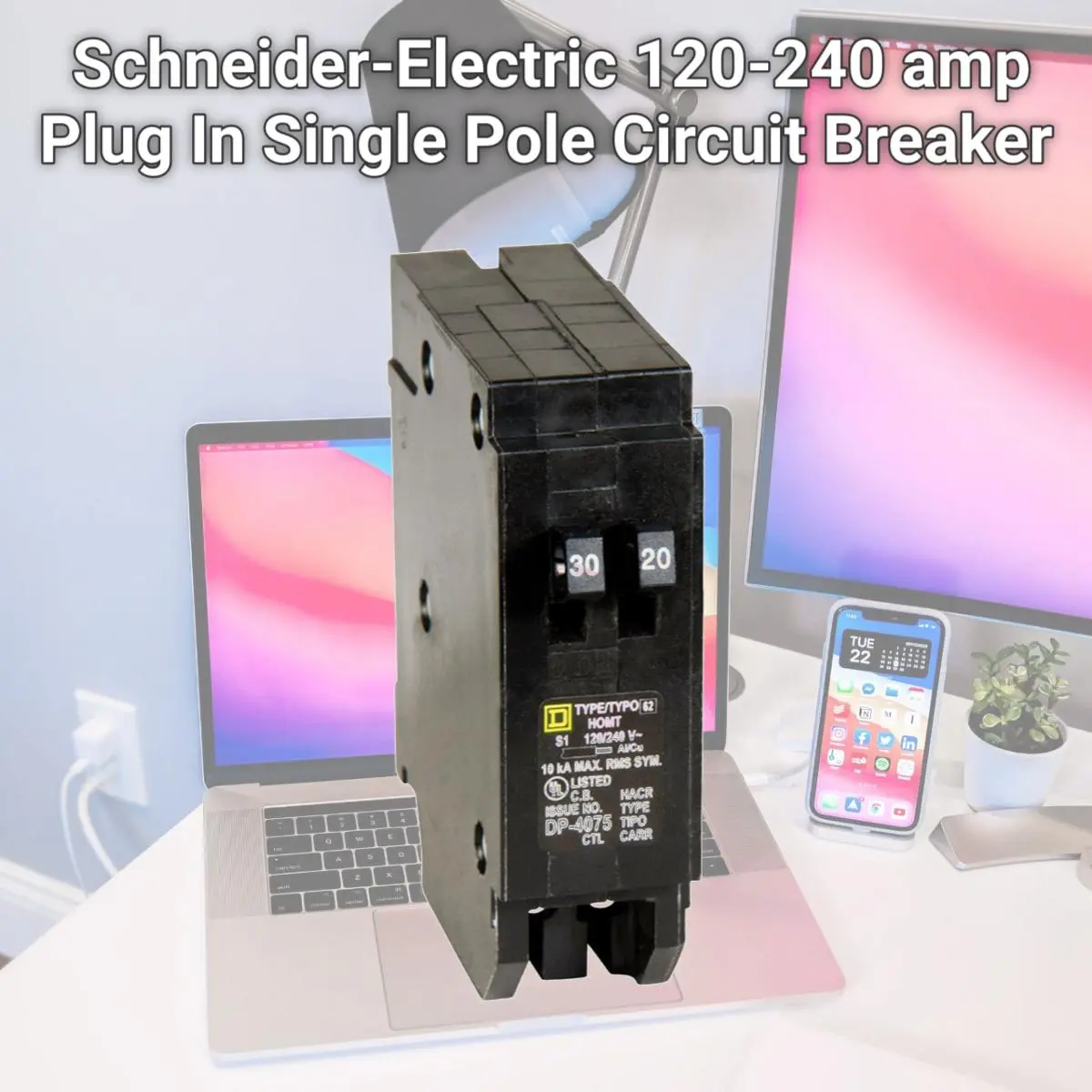 Schneider-Electric Homeline 3894953 Single Pole Plug-In Circuit Breaker, 120/240A, 0.48 lbs, 1 Space, UL Listed, CSA Listed, Indoor Household & Large Home Appliance Parts & Accessories