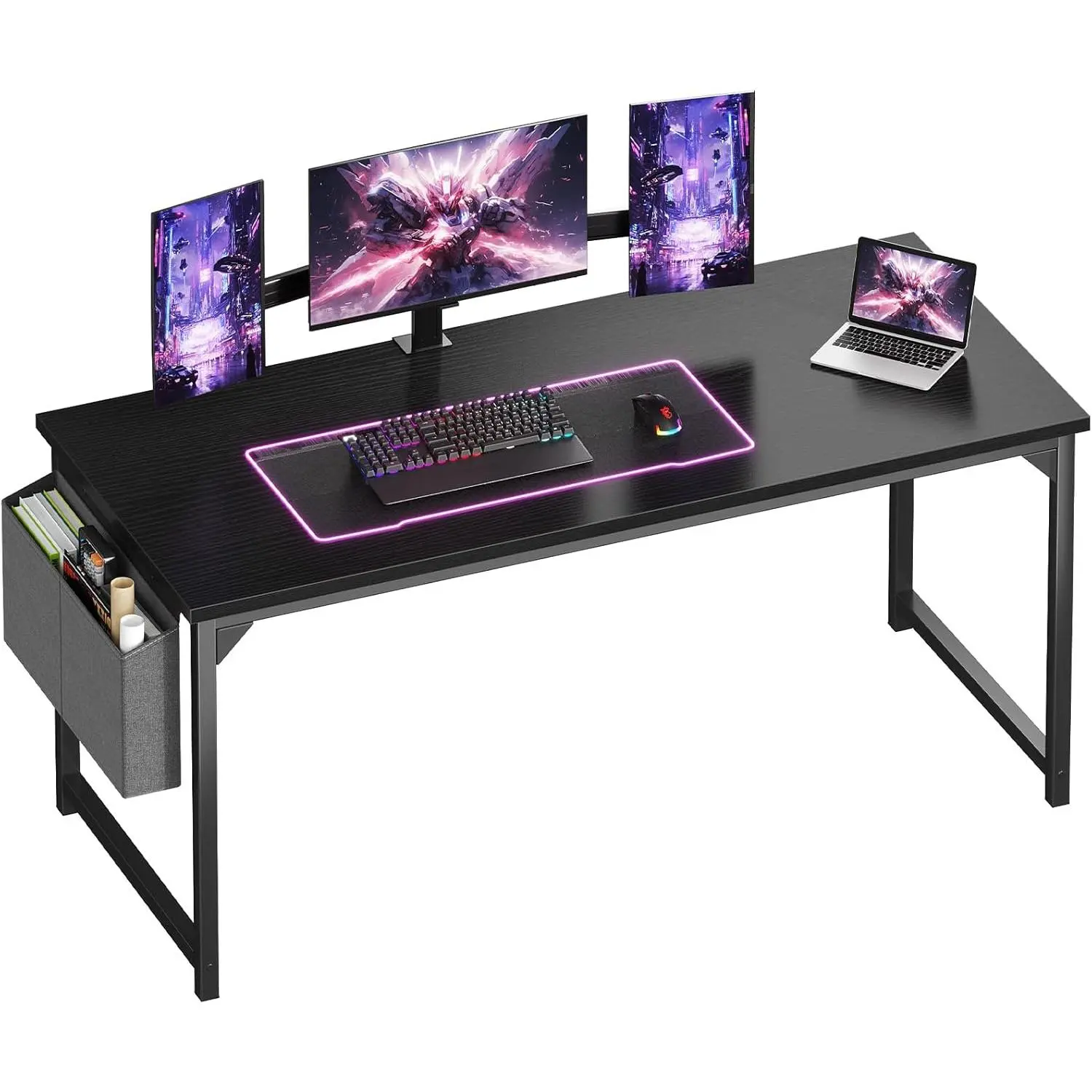 Computer Desk 31‑63 Inch Home Office Workstation – Writing Study Table with Side Storage Bag, Space‑Saving Design for Small Rooms, Gaming & Craft Use