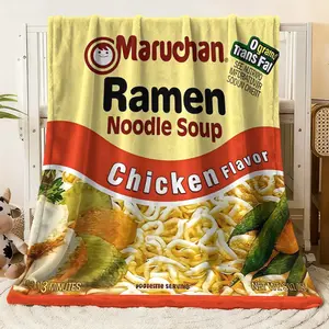 Indulge in cozy comfort with this unique Flannel Blanket featuring a fun Ramen Noodle Soup print inspired by the iconic Maruchan chicken flavor packaging! Crafted from ultra - soft flannel fabric,
