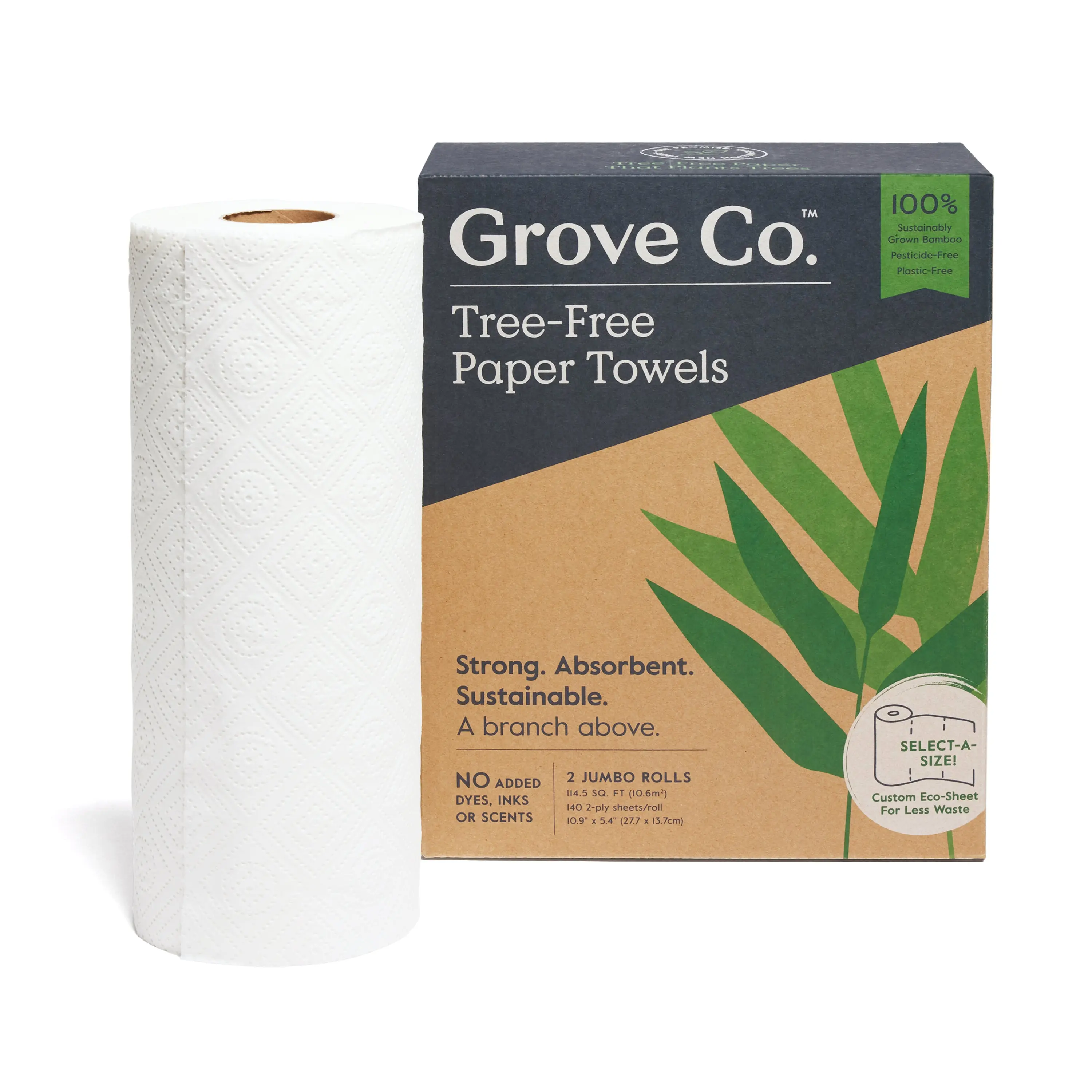 Grove Co. 2-Ply Bamboo Paper Towels (140 sheets per roll), FSC Certified Pesticide-Free, Tree-Free Grove Co. 2-Ply Bamboo Paper Towels (140 sheets per roll), FSC Certified Pesticide-Free, Tree-Free