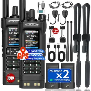 2PCS BAOFENG UV-32 10W Walkie Talkie Long Range Rechargeable Tactical Two Way Radio with GPS,USB-C Charging for Thanksgiving Gift, Black